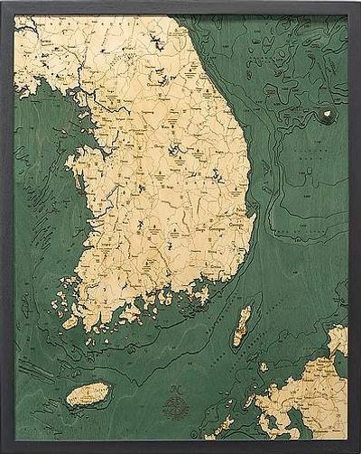 South Korea 3D Nautical Wood Chart