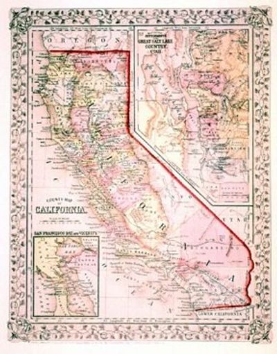 California 1866 Antique Map