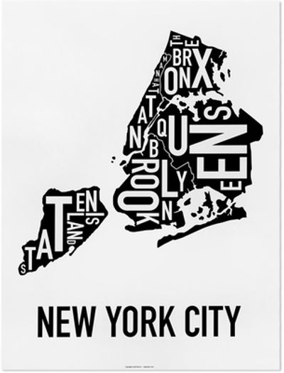 New York City Boroughs Typographic Print by Ork