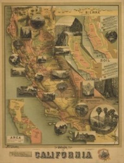 California 1888 Antique Map Replica