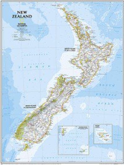 New Zealand Wall Map Classic Blue National Geographic