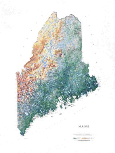 Maine State Wall Map with Shaded Terrain Relief by Raven Maps