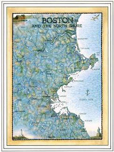 Boston Nautical Watercolor Art Wall Map