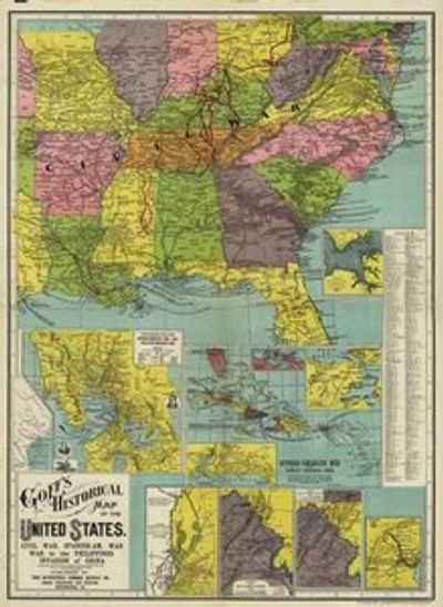 Civil War Historical Antique Wall Map Reproduction with detailed insets