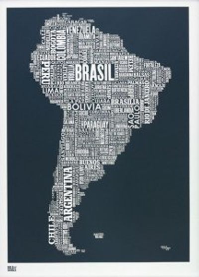 South America Typographic Wall Map Print