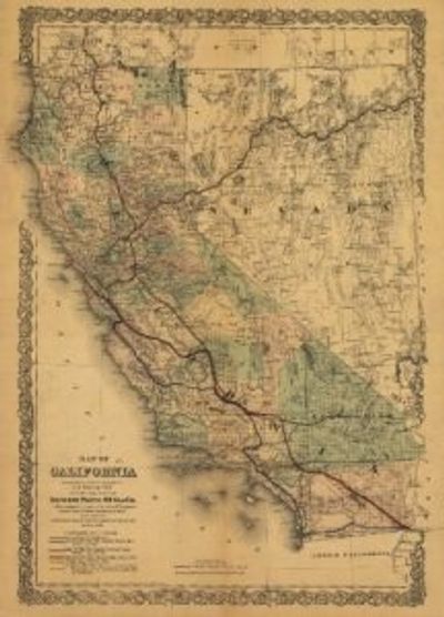 California 1876 Antique Map Replica