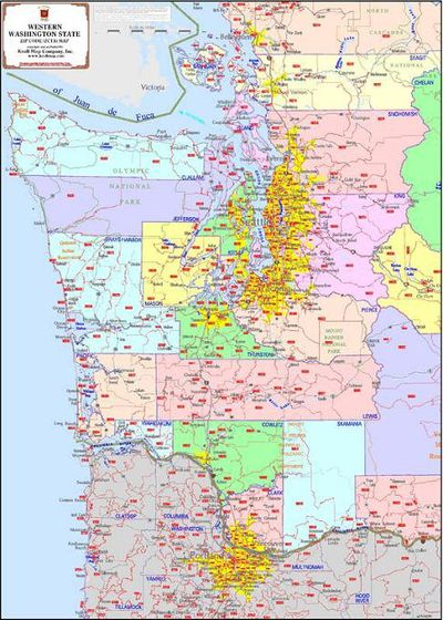 Western Washington Zip Code Map by Kroll Map Company