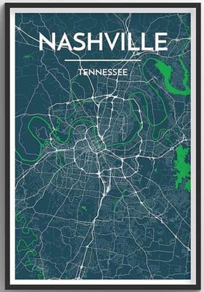 Nashville City Map Graphic Wall Art Point Two