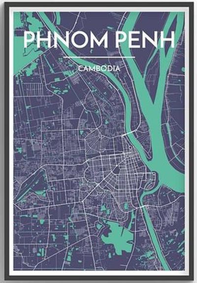 Phnom Penh City Map Graphic Wall Art Point Two