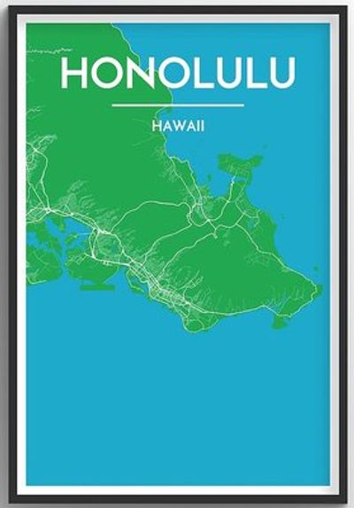 Honolulu City Map Graphic Wall Art Point Two