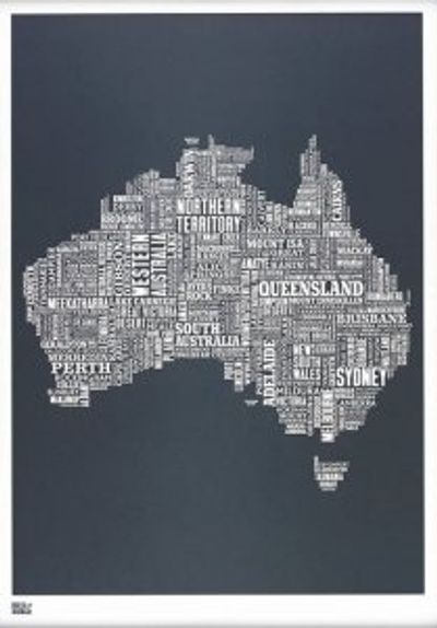 Australia Typographic Wall Map Poster