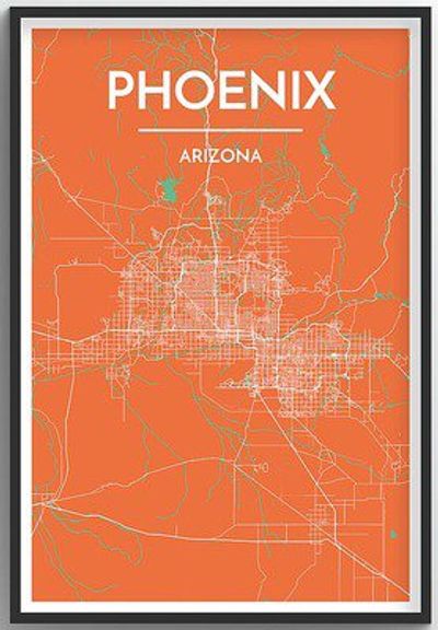 Phoenix City Map Graphic Wall Art Point Two