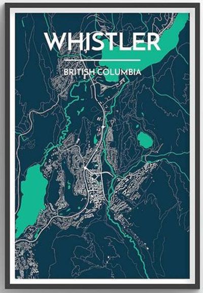 Whistler British Columbia City Map Art Wall Graphic using Streets and Colors