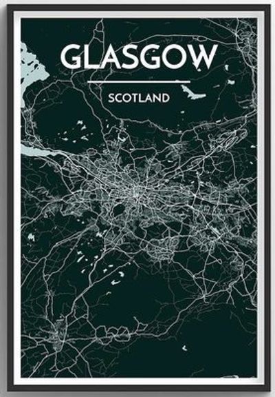 Glasgow City Map Graphic Wall Art Scotland Point Two