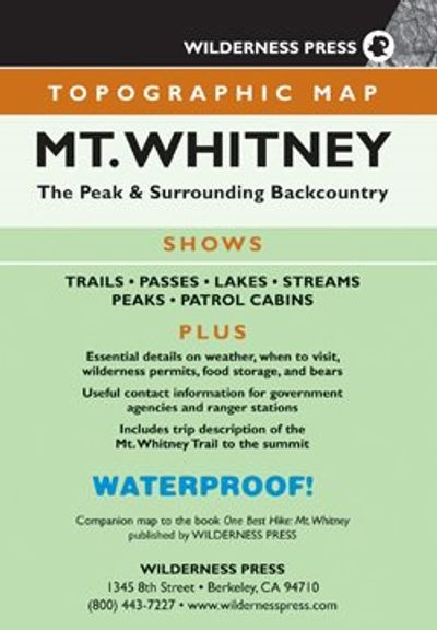 Mt Whitney Area Waterproof Topographic Map