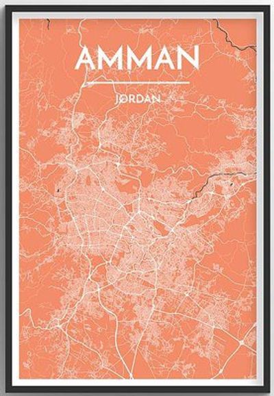Amman Jordan City Map Art Wall Map using Streets and Color Shading