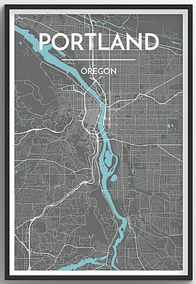 Portland Oregon City Map Art Wall Graphic using Streets and Colors Gray