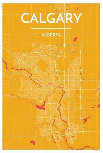 Calgary Canada City Map Art Wall Graphic using Streets and Colors