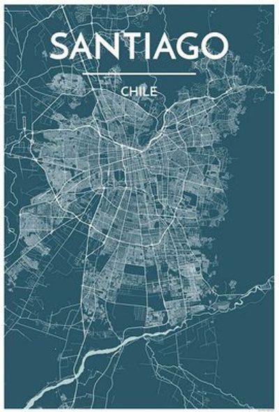Santiago Chile City Map Graphic Wall Art Point Two