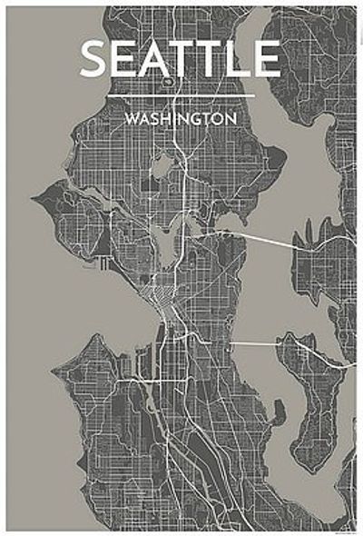 Seattle Neighborhood Wall Map Gray Poster Point Two