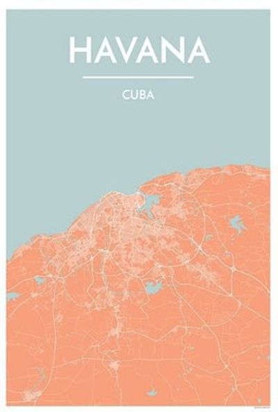Havana Cuba City Map Art Wall Map using Streets and Colors