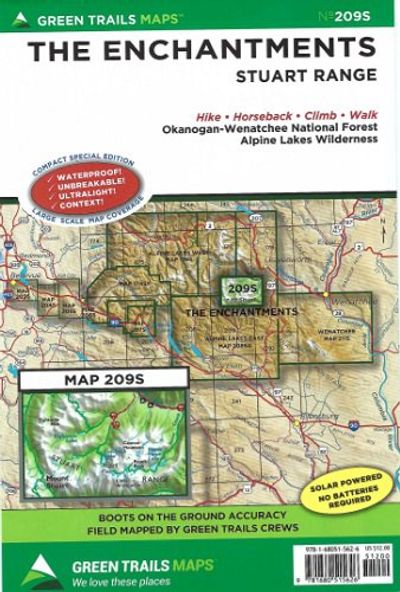 The Enchantments Recreation Map Folded Waterproof Green Trails 209S