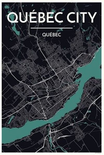 Quebec City Canada City Map Art Wall Graphic using Streets and Colors
