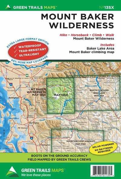 Mt Baker Recreation Hiking Topo Map Wateproof Folded Green Trails 013SX