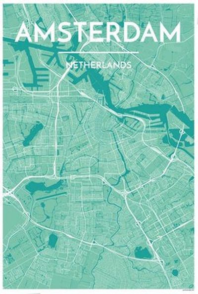 Amsterdam Netherlands City Map Art Wall Map using Streets and Color Shading