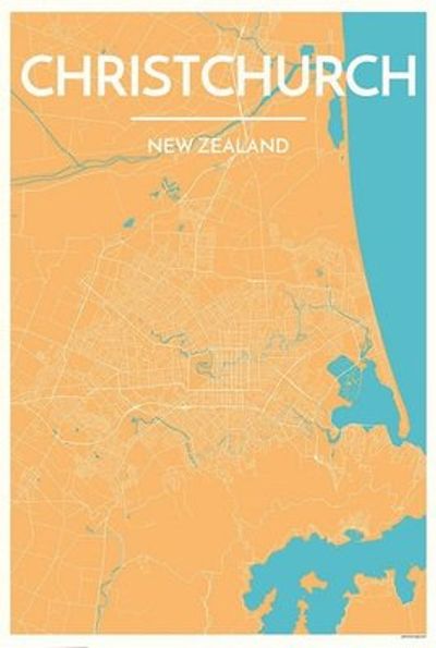Christchurch New Zealand City Map Art Wall Graphic using Streets and Colors