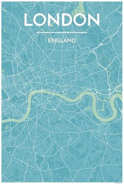London England City Map Art Wall Graphic Lt Blue using Streets and Colors