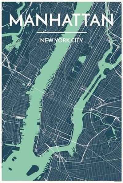 Manhattan New York City Map Art Graphic using Streets and Colors