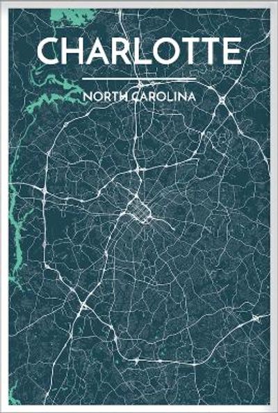 Charlotte North Carolina City Map Art Wall Graphic using Streets and Colors