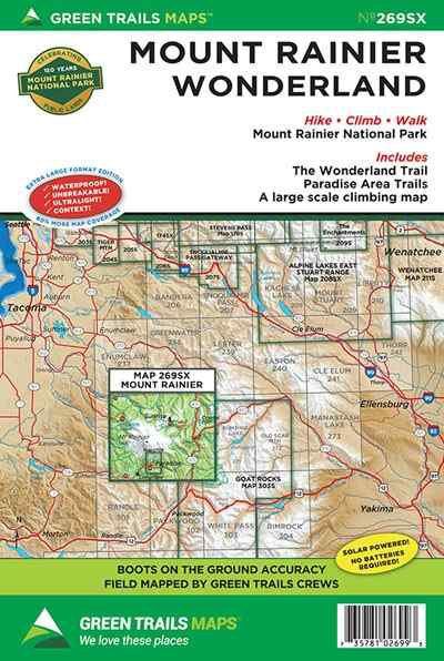 Mt Rainier Recreation Hiking Topo Map Waterproof Folded Green Trails 269SX