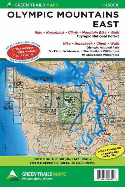 Olympic Mountains East Hiking Topo Map Waterproof Green Trails 168SX