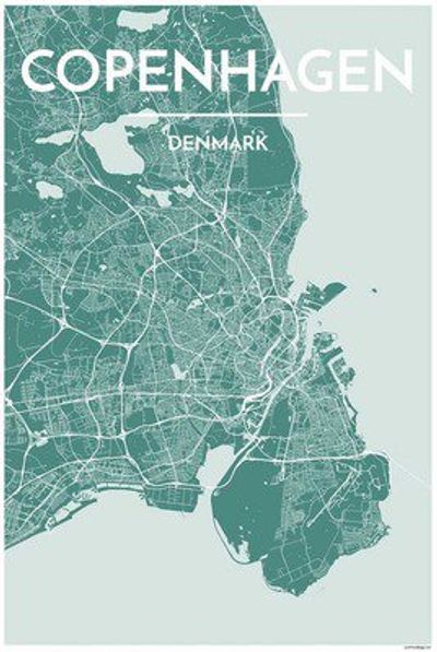 Copenhagen City Map Wall Poster Graphic Point Two