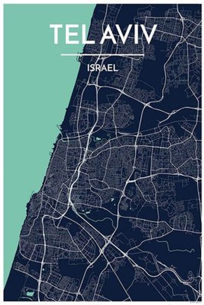 Tel Aviv Israel City Map Art Wall Graphic using Streets and Colors