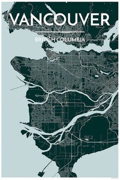 Vancouver Canada City Map Art Wall Graphic using Streets and Colors Light Blue