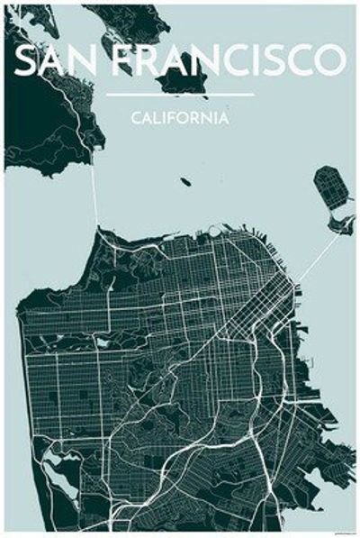 San Francisco Blue City Map Graphic Wall Art Point Two
