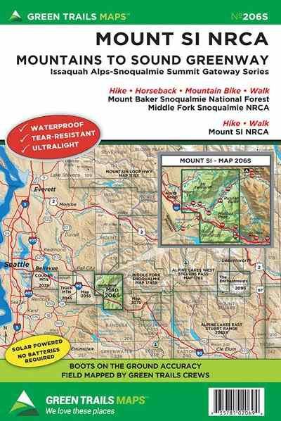 Mt Si Recreation Hiking Topo Map Waterproof Folded Green Trails 206S