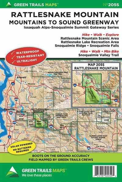 Rattlesnake Mountain Hiking Topo Map Waterproof Green Trails 205S