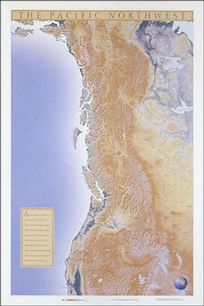Physical Map of Pacific Northwest Wall Map Poster
