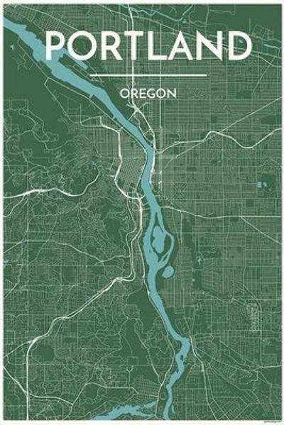 Portland Oregon City Map Art Wall Graphic using Streets and Colors Green