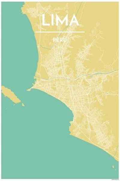 Lima Peru City Map Art Wall Graphic using Streets and Colors
