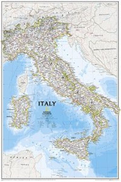 Italy Wall Map Classic Blue Poster National Geographic
