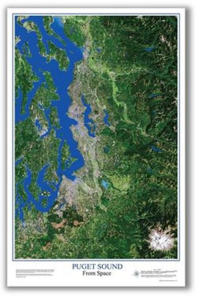 Puget Sound From Space Satellite Wall Map