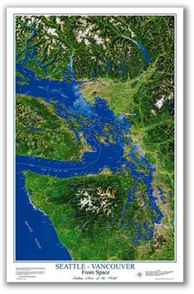 Satellite Image Map of Seattle to Vancouver, BC From Space