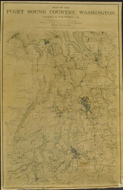 Puget Sound Antique Original 1908 Map mounted on cloth