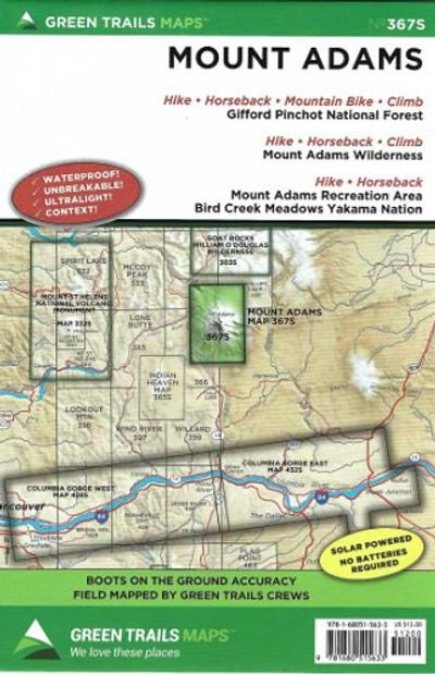 Mt Adams Recreation Hiking Topo Map Special Series Green Trails 367S