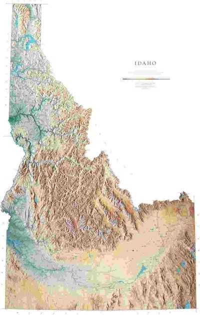 Idaho State Wall Map with Shaded Terrain Relief by Raven Maps
